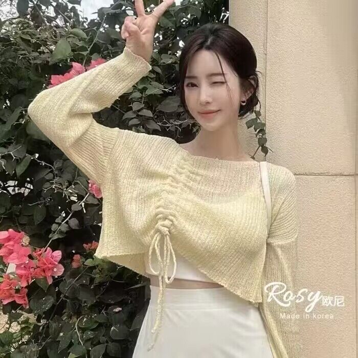 2025 Spring New Version Korean Style Gentle Style Design Sense Drawstring Soft Glutinous Sweater + Inner Slim Vest Set