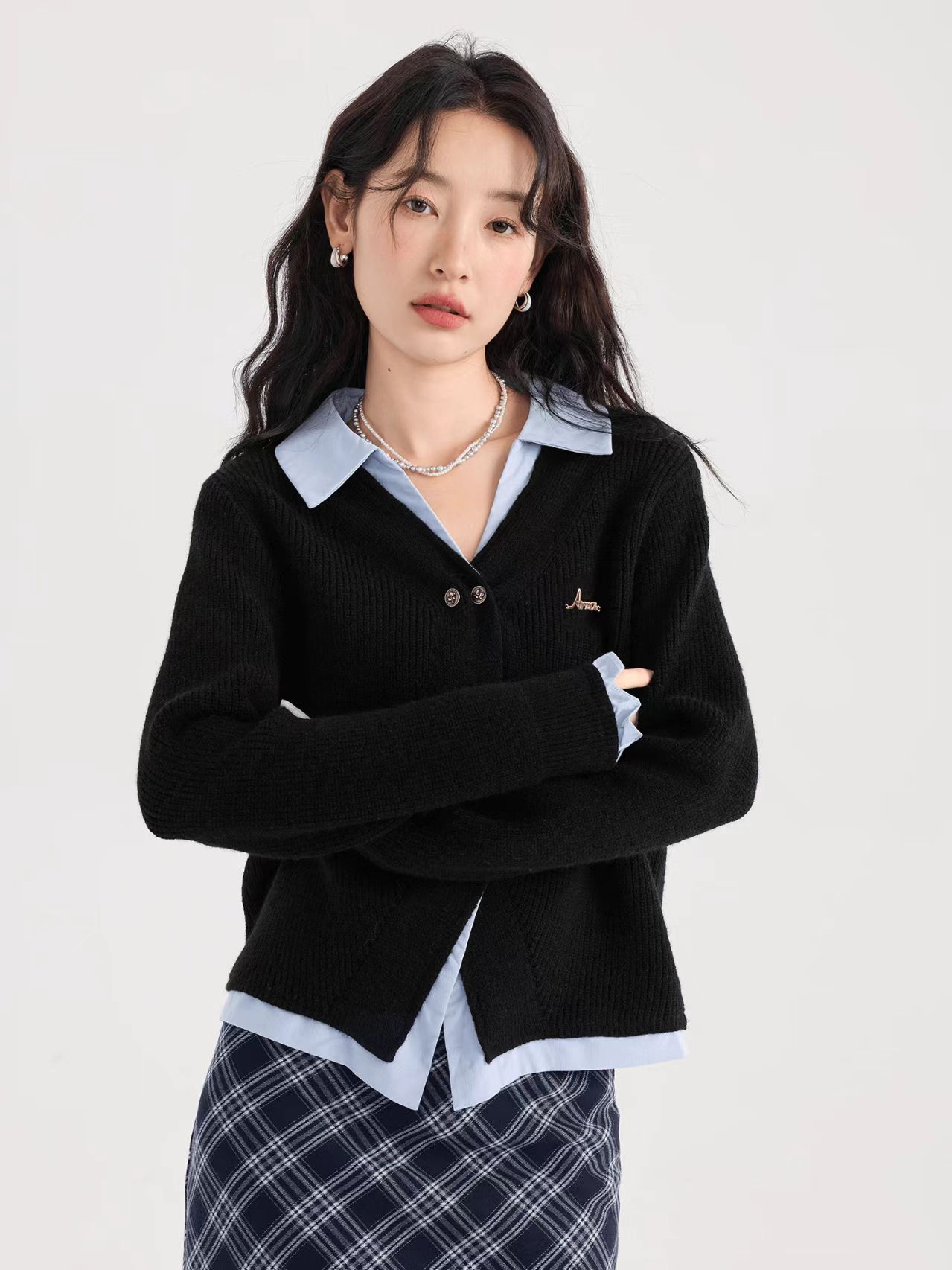 Two-piece double-breasted sweater cardigan for women in autumn and winter new Korean college style versatile jacket
