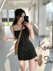 40 pure cotton 210g 92 cotton/8 spandex dress for women's floral short style