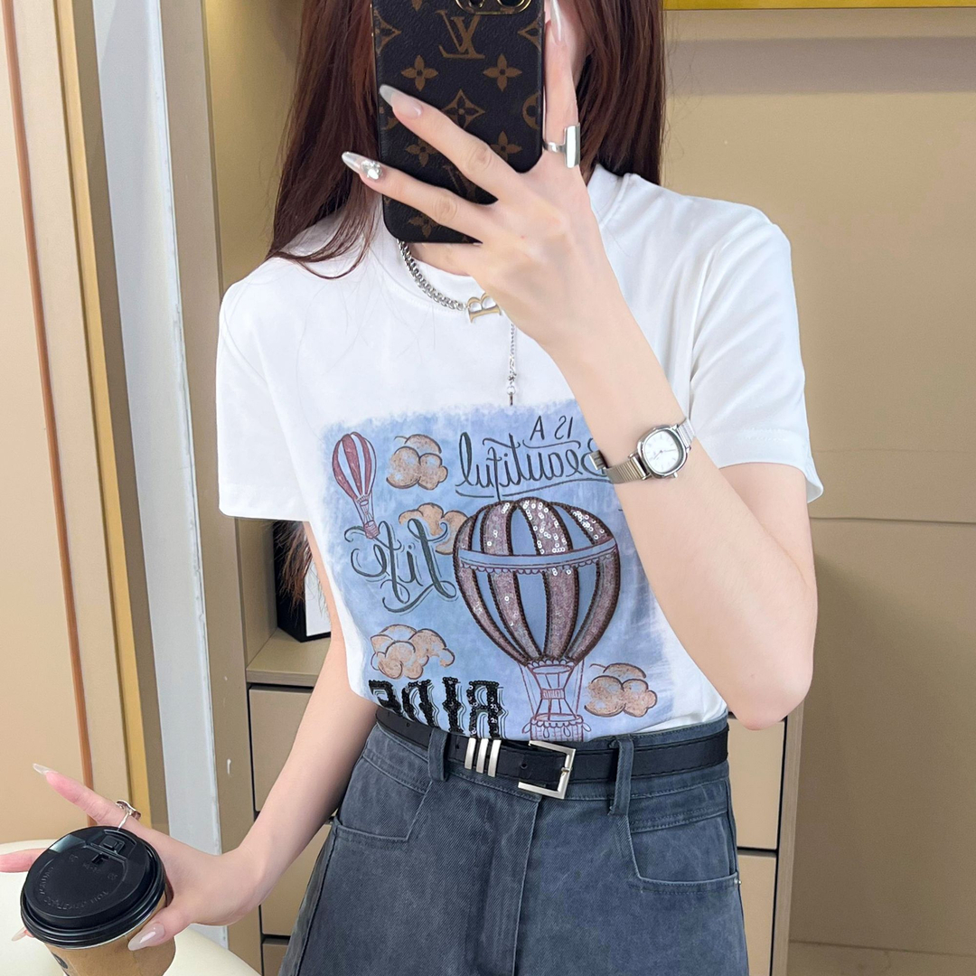 首發40支仿棉1*1夏季新款重工刺繡印花設計感小眾短袖T恤女