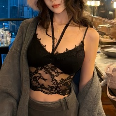 Sexy hot girl inner lace strap vest women winter bra pad lace hollow pure desire wind sleeveless undershirt 