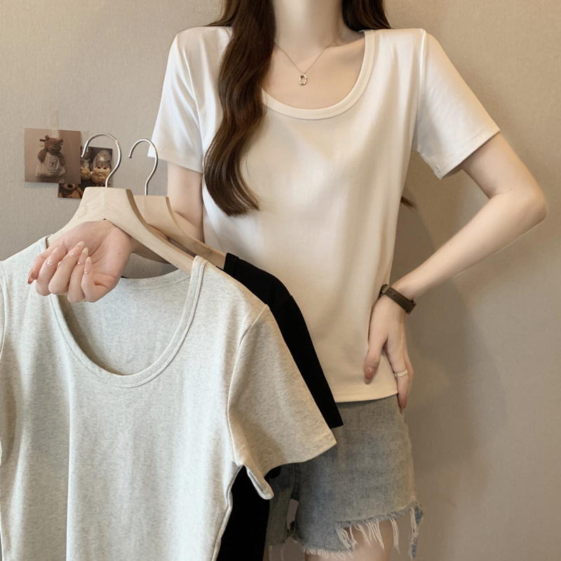 Real-life U-neck T-shirt for women's short-sleeved new slim white inner t-shirt with pure cotton shoulder bottoming half-sleeved top
