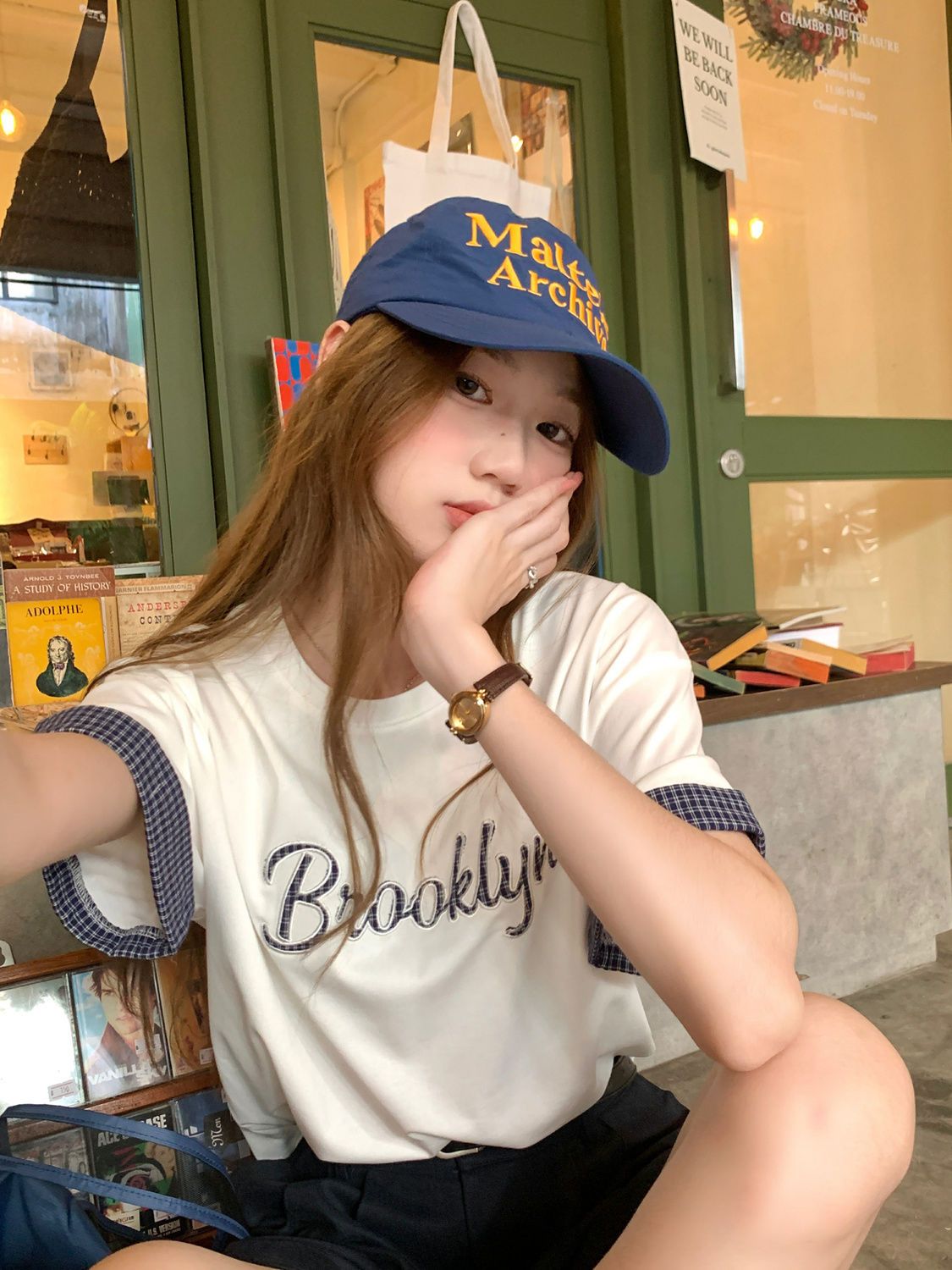 Korean chic pure cotton summer new embroidery + original cloth scarf short-sleeved T-shirt for women Korean style loose versatile top trendy