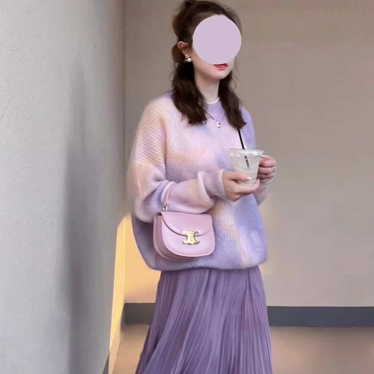 Autumn and winter dye lazy and gentle wind soft glutinous milk fufu contrast purple women's sweater top