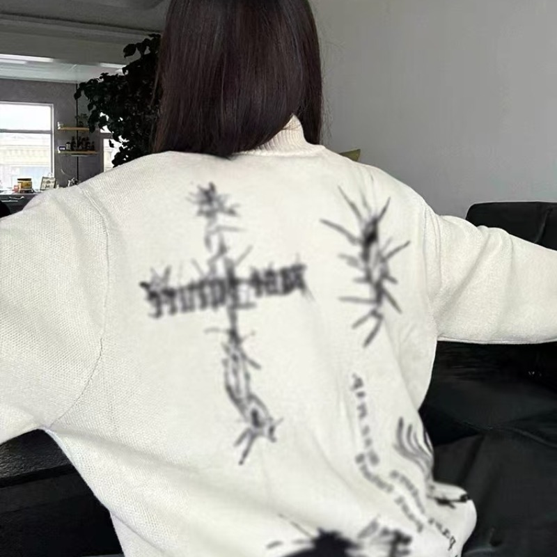 Small lazy spring sweater women round neck oversize letter loose knit top coat