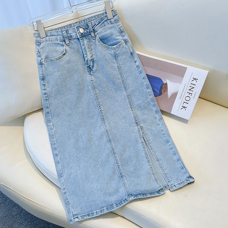 denim skirt skirt women's small summer 2025 new high-waisted slim mid-length A-line skirt hip-pack skirt