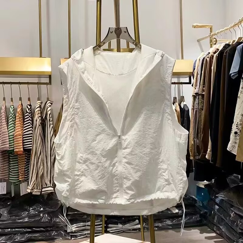 Extra large size couples hooded zipper work vest vest for women thin loose flesh covering sun protection sports horse clip
