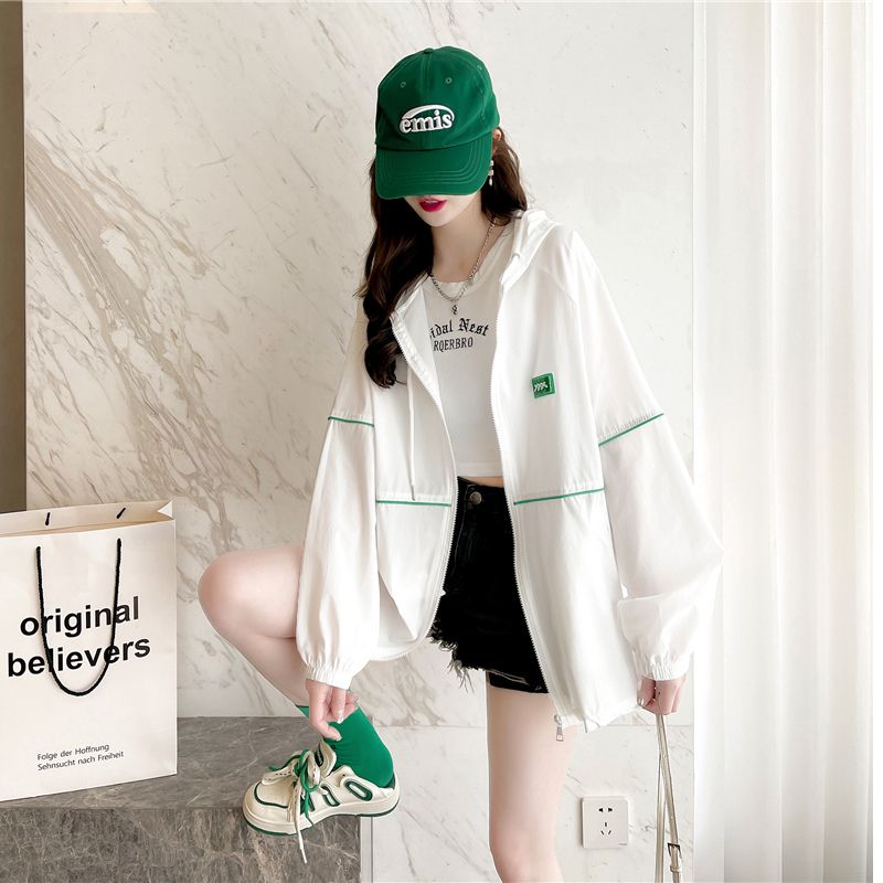 Heavy industry loose-fitting summer new open-cardigan sun protection shirt hat print top zipper outerwear women trendy