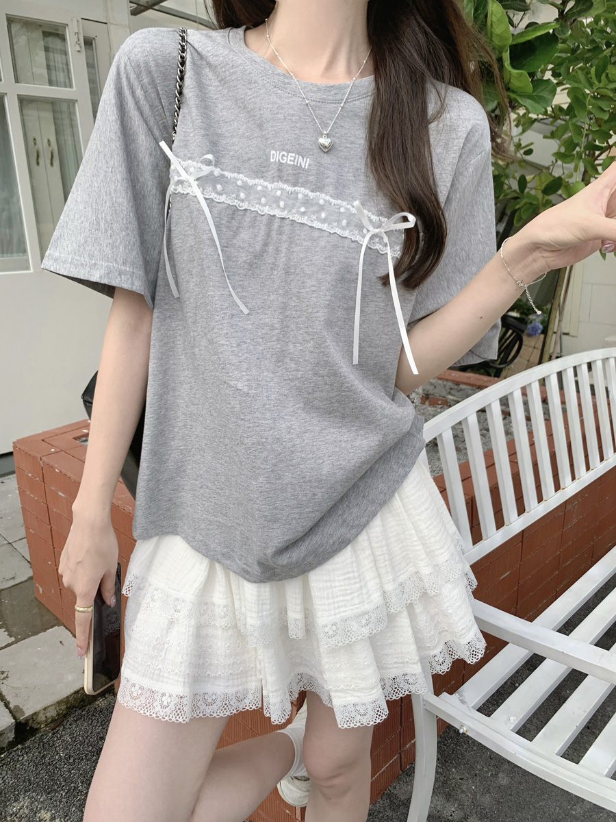 Real photo of pure cotton loose commuting summer pure color and temperament slimming and age-reducing versatile Korean round neck pullover T-shirt top