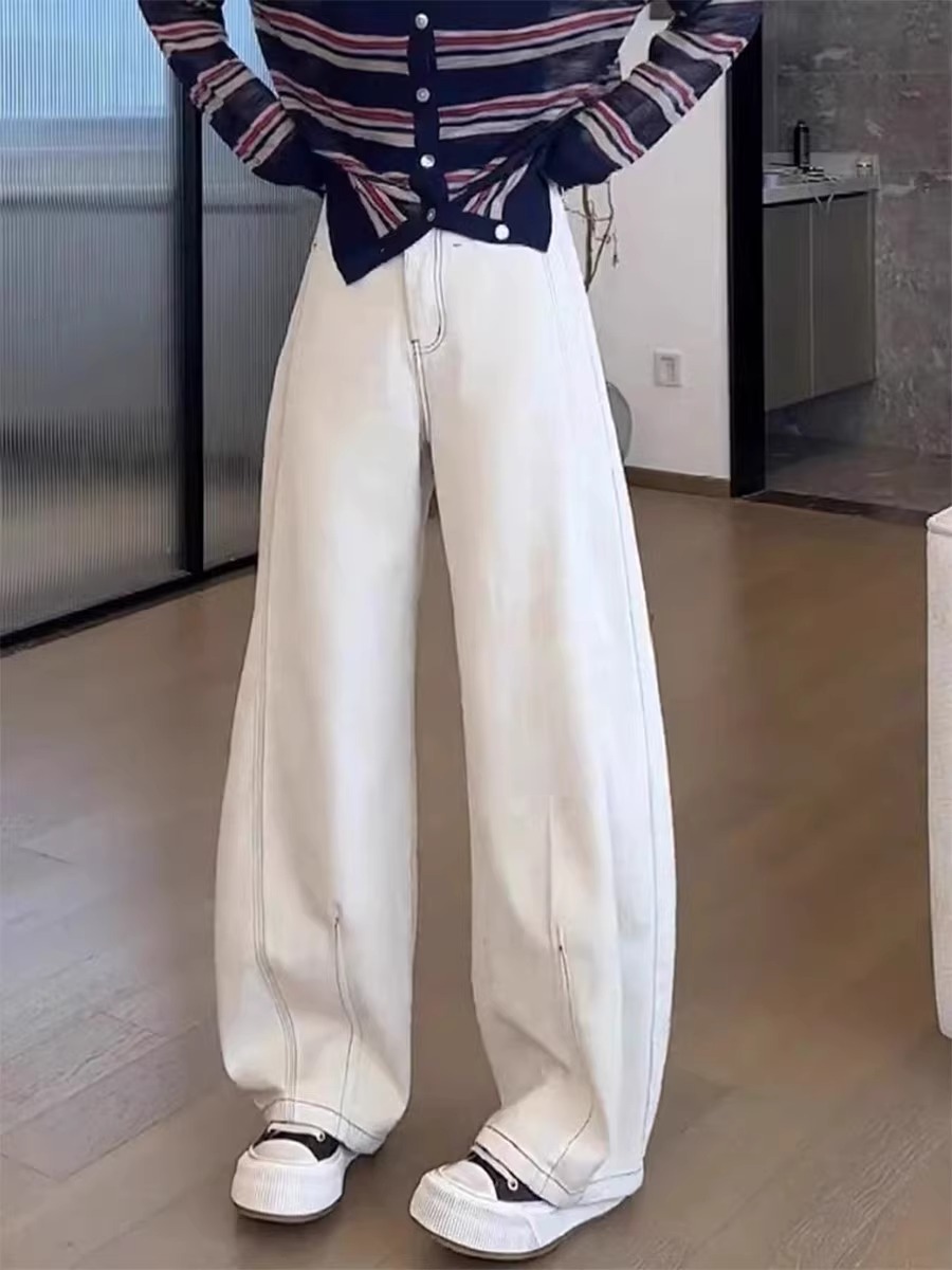 2025 spring large size straight jeans for women fat mm pear-shaped body loose high waist slimming wide-leg scimitar pants