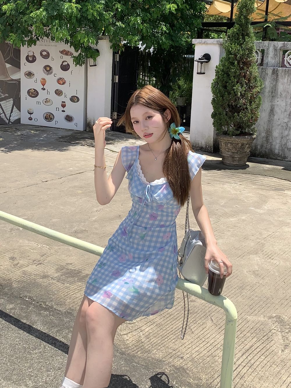 Real shot, women's new French girlish waist-hugging skirt