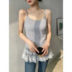 Lace spliced ​​suspender vest for women with inner wear 2025 spring and autumn layered sleeveless outer bottoming shirt top versatile new style