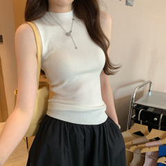 Real photo Korean lazy half-high neck sleeveless sweater for women 2025 summer new beautiful inner vest top