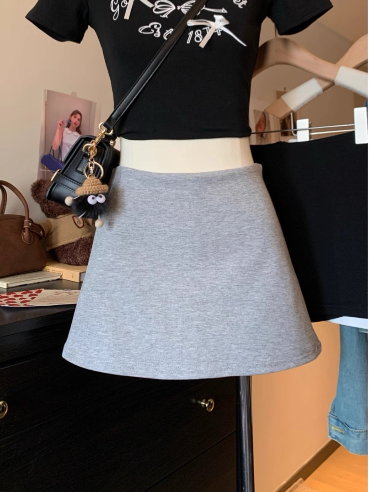Original fabric + lining summer hot girl slimming versatile high-waist A-line skirt for women