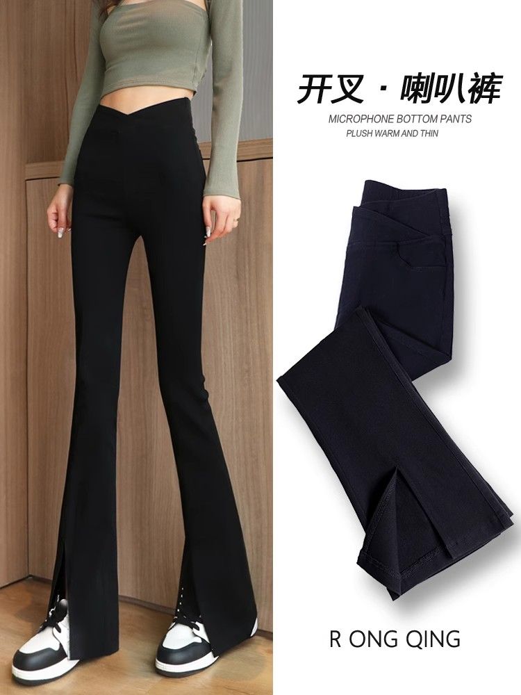 黑色微喇叭褲女春夏2025新高腰顯瘦垂感開叉小個子馬蹄褲