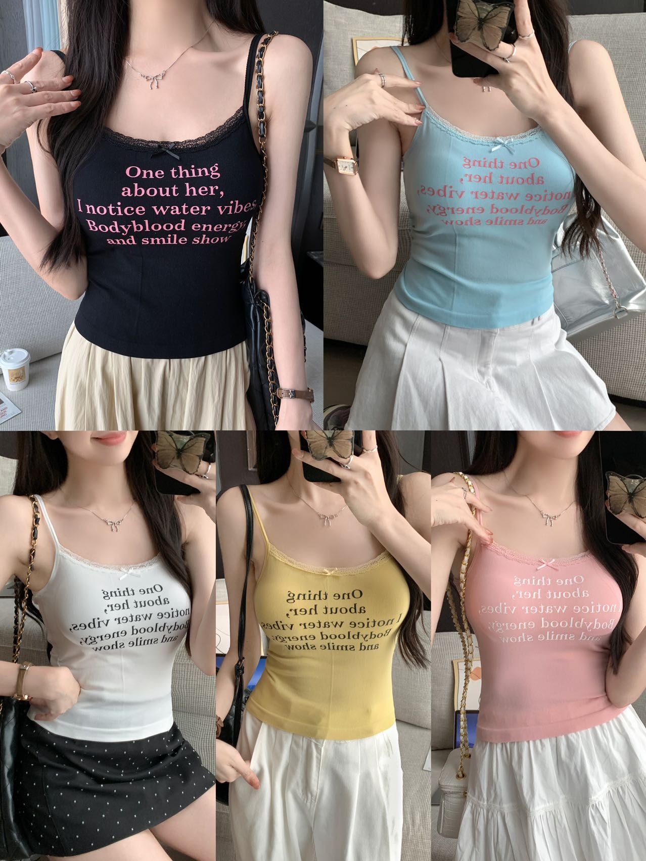 純欲字母吊帶小背心女夏季甜辣妹性感內搭短款上衣帶胸墊