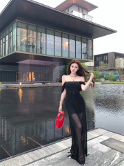 Real photos of fairy-like pleasing vacation style mesh splicing multiple ways to wear dresses