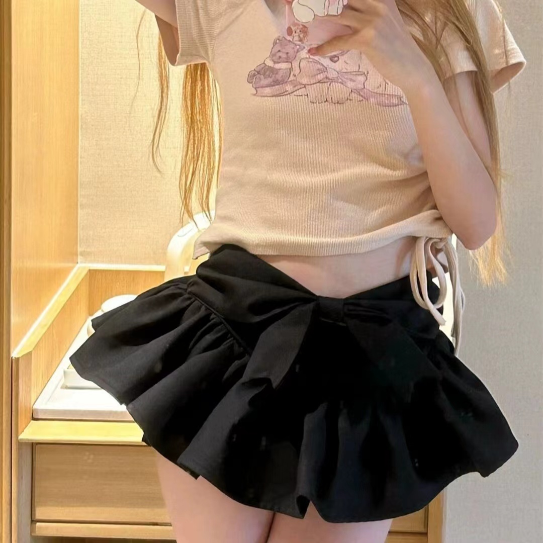 Original method ~ Bow-tie slim skirt with high waist slim girl style short skirt ruffled skirt ballet skirt