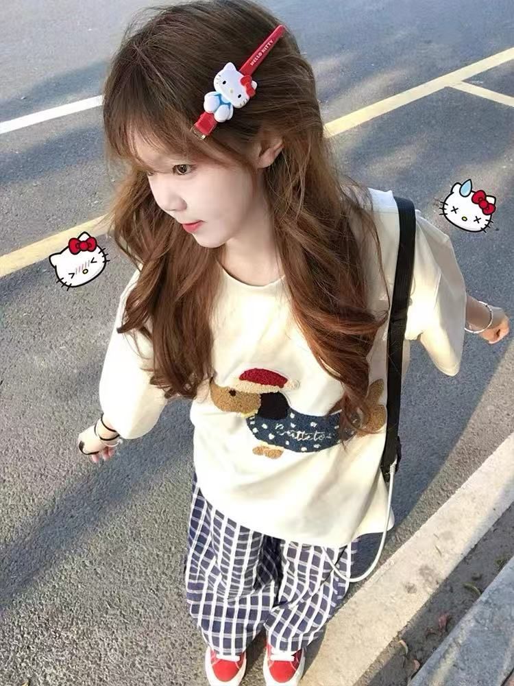 Original towel embroidery pure cotton 220g combed tight summer new dachshund dog loose short-sleeved T-shirt for women
