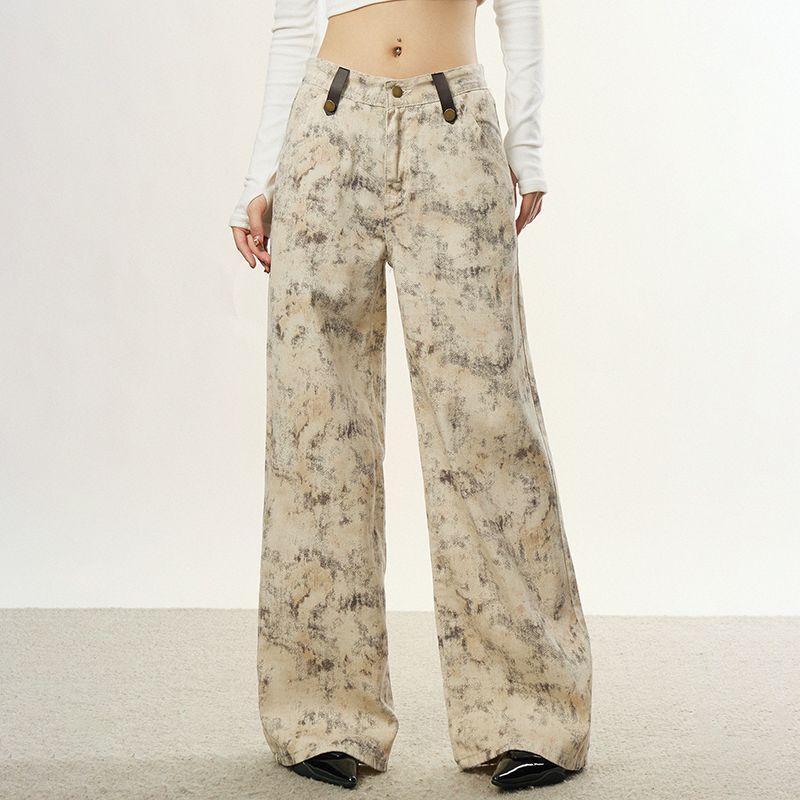 American street wide-leg jeans for women in spring and autumn new high-waist loose slimming drooping and mopping jeans for meat