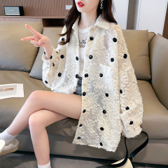 實拍首發原版提花布100滌綸防曬衣女襯衫波點大碼女裝上衣