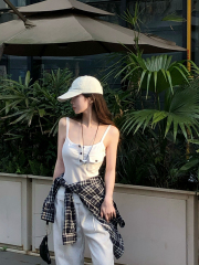 Real photo of yellow pit strip retro slim casual pocket versatile suspender vest