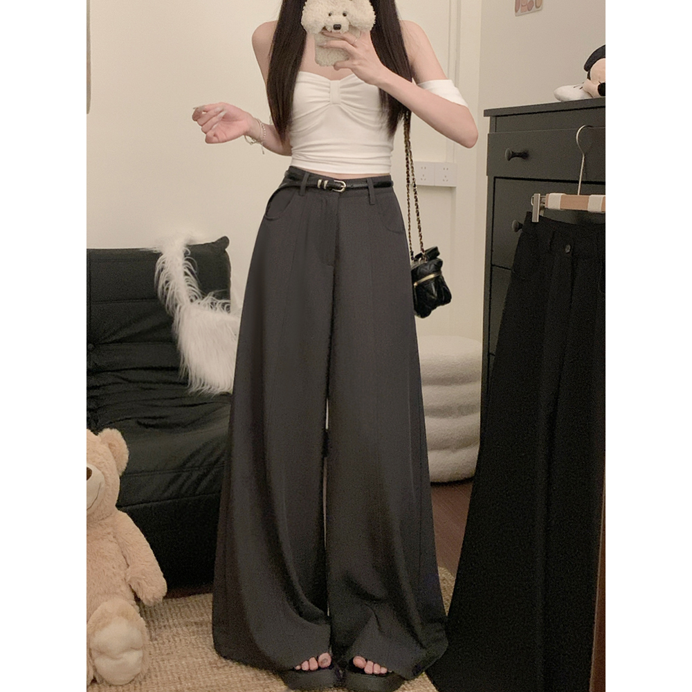 Real shot!  2025 new wide-leg pants for women with high waist droop loose casual floor-moving loose suit pants