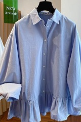 Premium-quality original design with ruffled hem and paneling—women's long-sleeve, 2025 new collection, loose-fitting, oversized top for spring