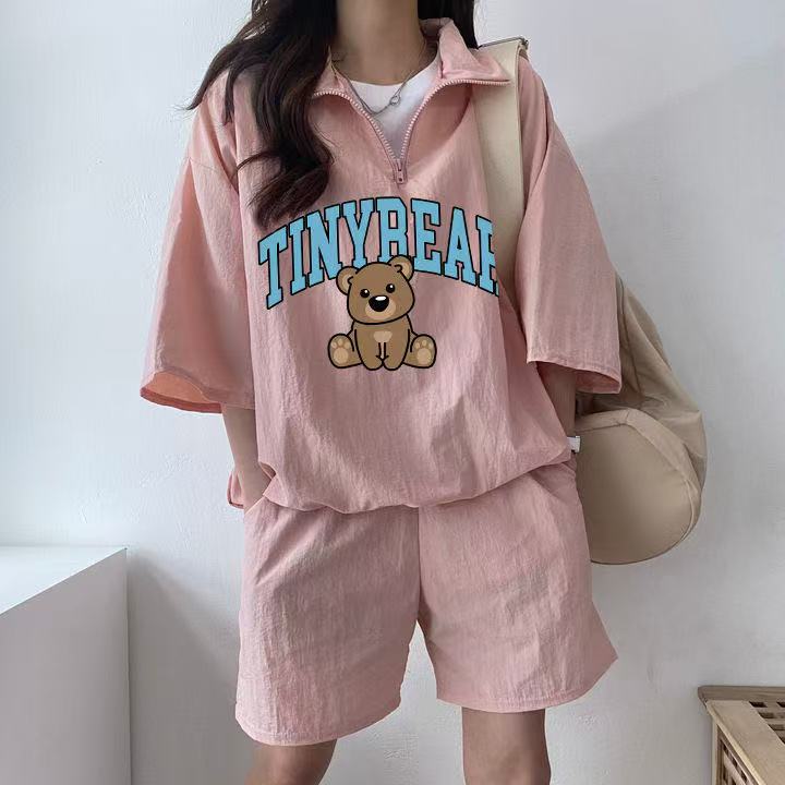 Korean sportswear suit women's letter pattern print summer new short-sleeved shorts casual running two pieces
