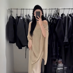 慵懶風鏤空針織衫法式氣質高級寬鬆休閒微透視斗篷上衣