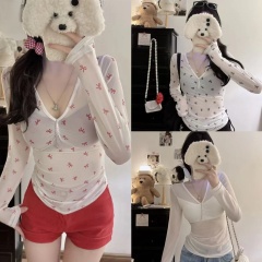 Pure desire neck halter vest long sleeve blouse T-shirt for women in summer wear high-end and beautiful layered sleeveless top