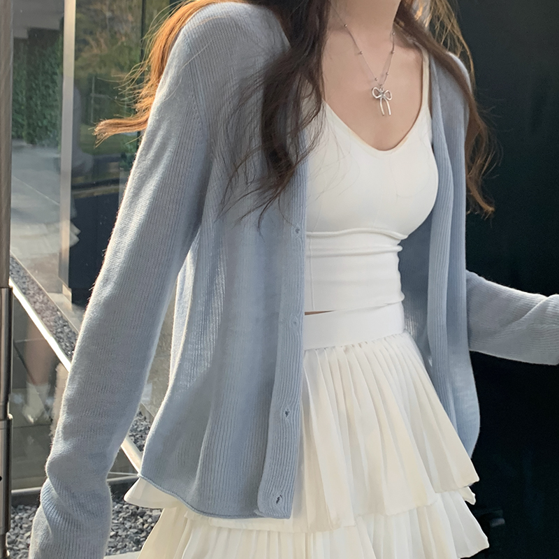 Knitted cardigan jacket for women spring and autumn ice silk sun protection thin shawl summer with suspender dress with outer blouse