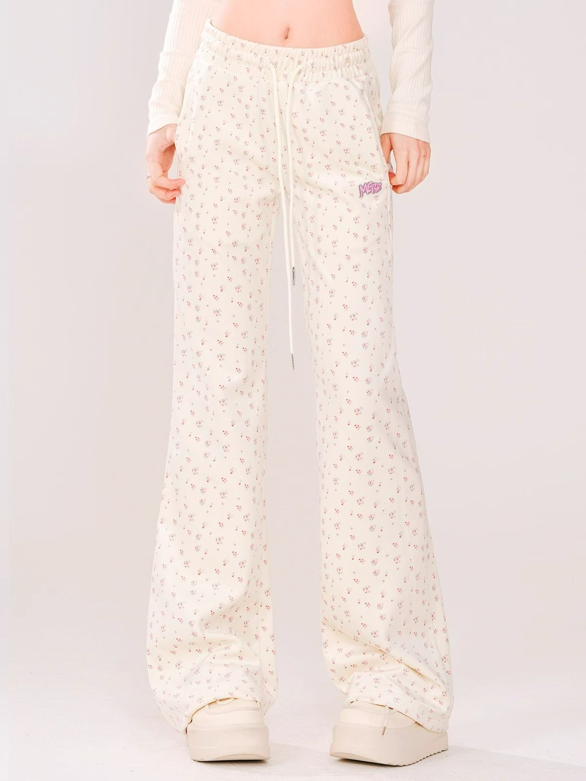 Three-dimensional waist small floral casual pants for women in summer new loose bf American street versatile wide-leg pants