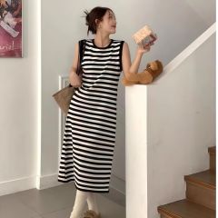 首發條紋百搭純棉睡裙性感可外穿背心無袖清新睡衣連衣裙