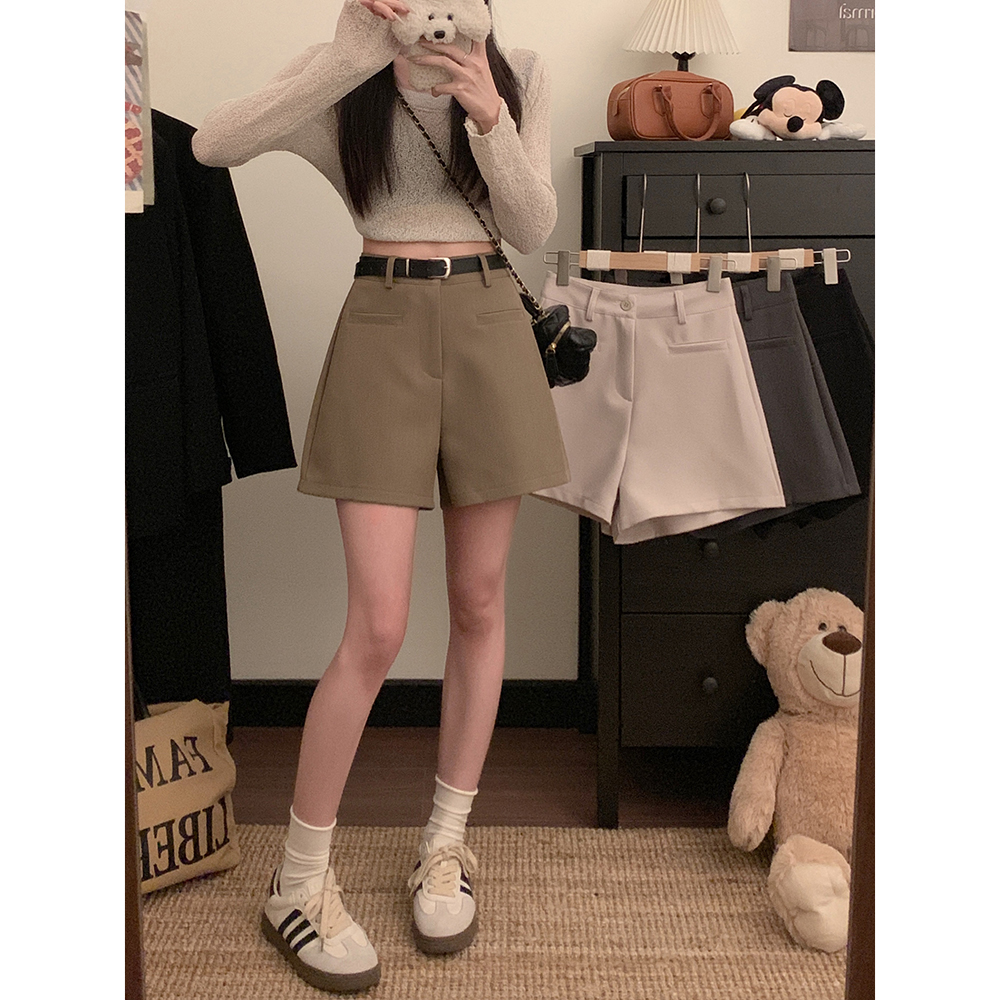 Real shot!  2025 new style suit shorts slimming wide-leg pants solid color casual shorts for women