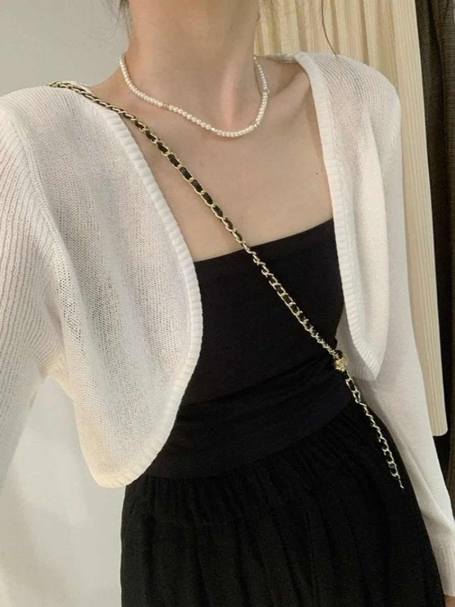 White sunscreen ice silk knitted cardigan shawl 2025 summer women's matching suspender skirt air conditioning shirt short top