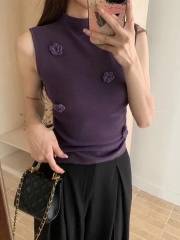 Purple slim three-dimensional flower sleeveless sweater for women with high-end slim vest underwear