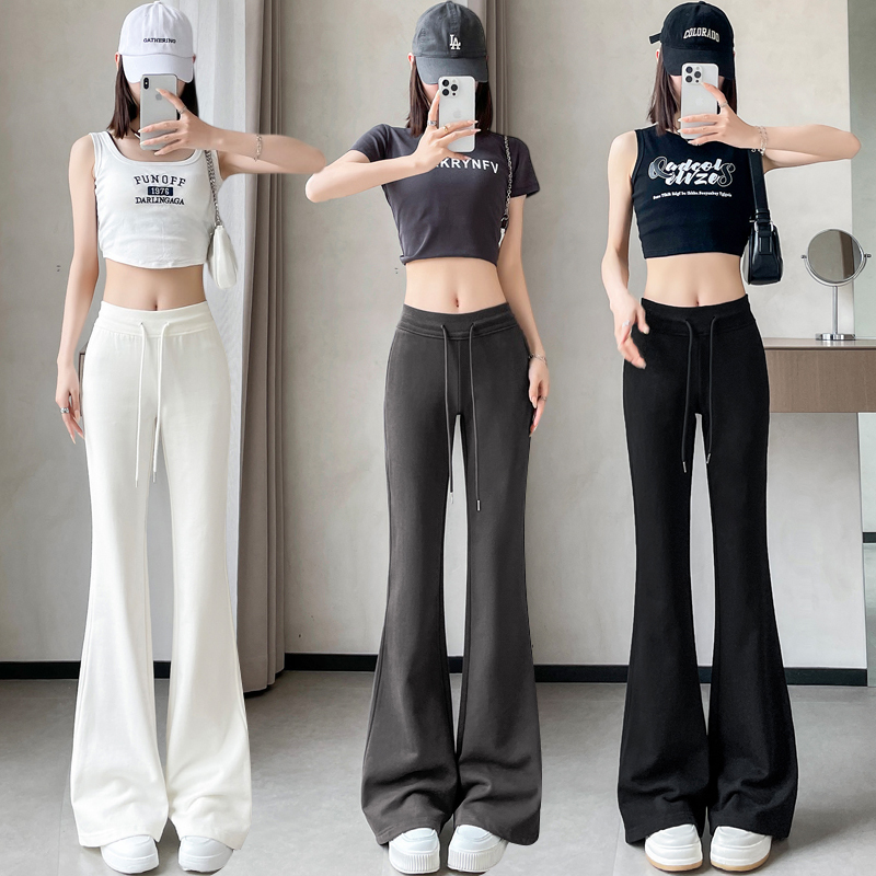 實拍微喇褲女2205春夏新款高腰顯瘦直筒運動休閒衛褲拖地褲馬蹄褲