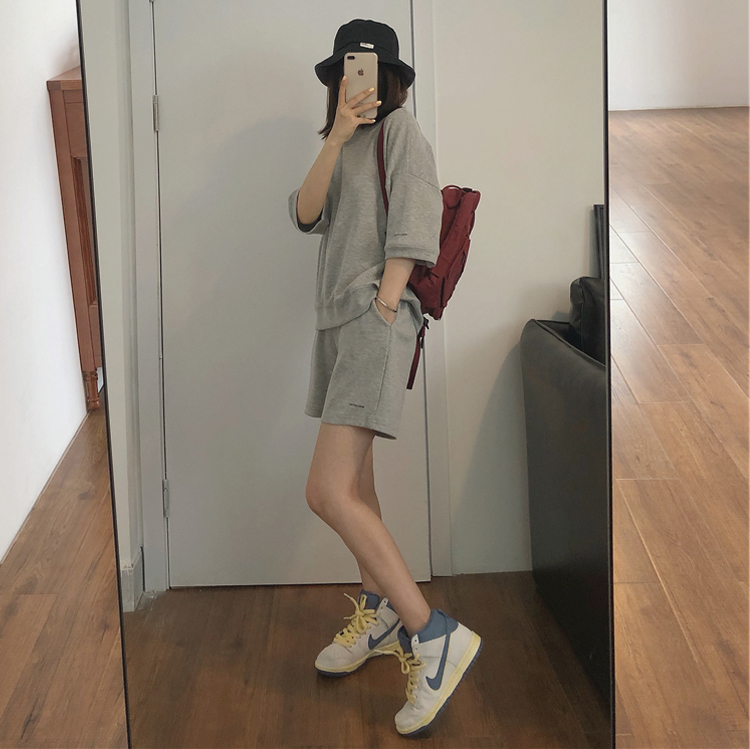 Official picture waffle sportswear suit women's short-sleeved shorts internet celebrity two-piece set