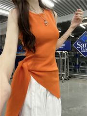 Real-life design-sensory straps knitted suspender vest for women in summer hot girl slim and versatile white tights