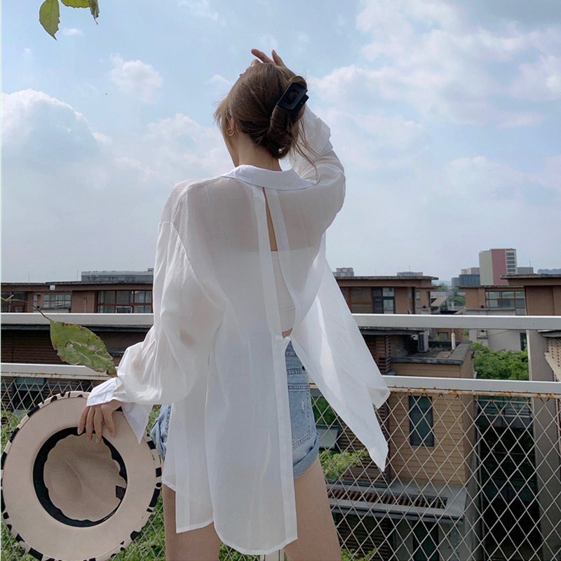 實拍~2025年夏季新款韓版寬鬆百搭單排扣長袖開衫系帶襯衫女