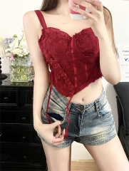 實拍小眾設計感純欲甜辣風抹胸吊帶背心落日玫瑰百搭短款上衣