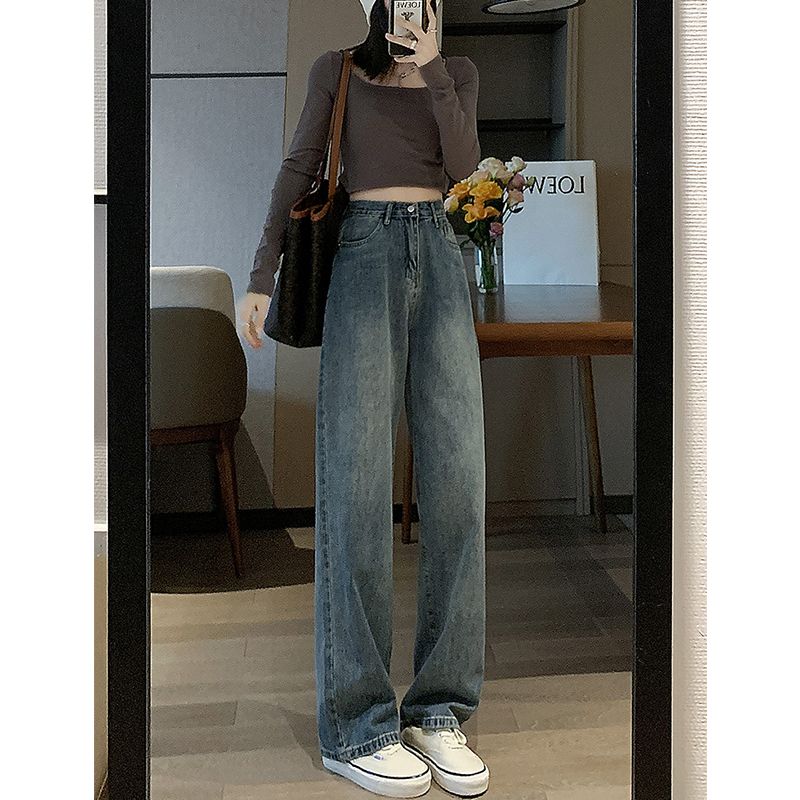 XS-2XL size P25 straight wide-leg jeans for women loose high waist drooping floor pants autumn
