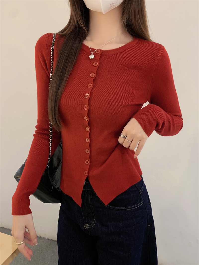 Real shot Real spring Korean style single-breasted cardigan knitted long-sleeved jacket