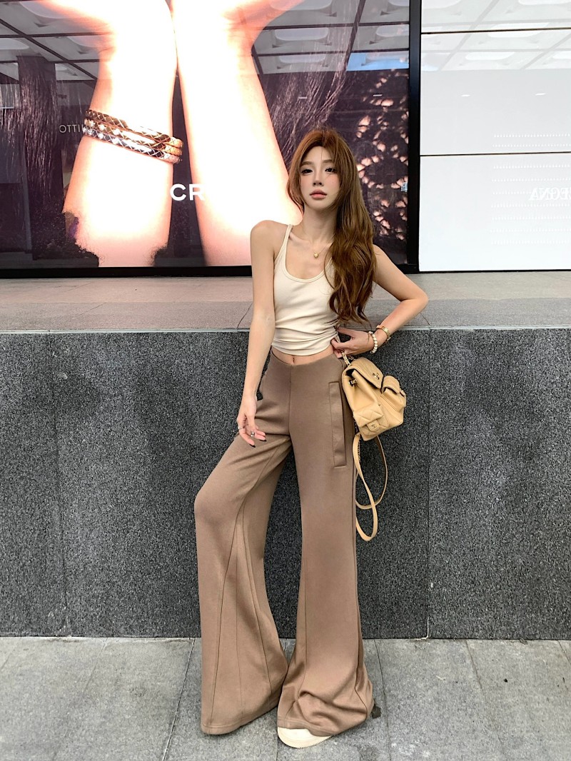 Real shot!  !  Low-waisted micro-flare trousers new niche without legs drooping wide-leg floor trousers