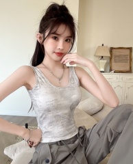 ~Active letter printing large backless beautiful back strap vest I-shaped back integrated cup base top