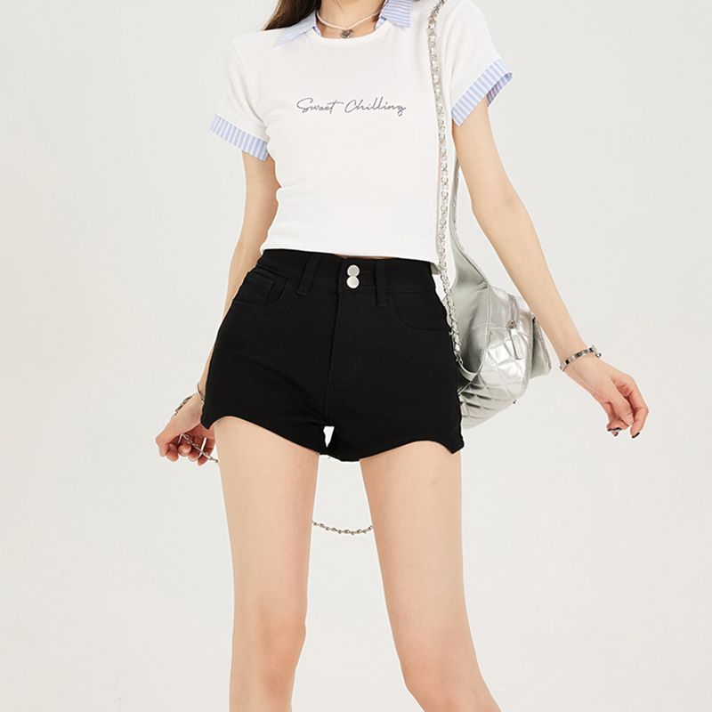 Commuting trendy double button straight jeans for women in spring and summer new Korean style hip-packing to make them look slim and taller denim shorts trendy