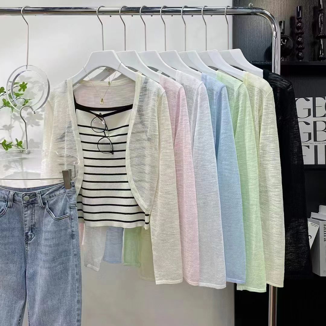 Bamboo joint hemp fabric French knitted cardigan jacket women's thin style with suspender skirt exterior sunscreen air conditioner shirt