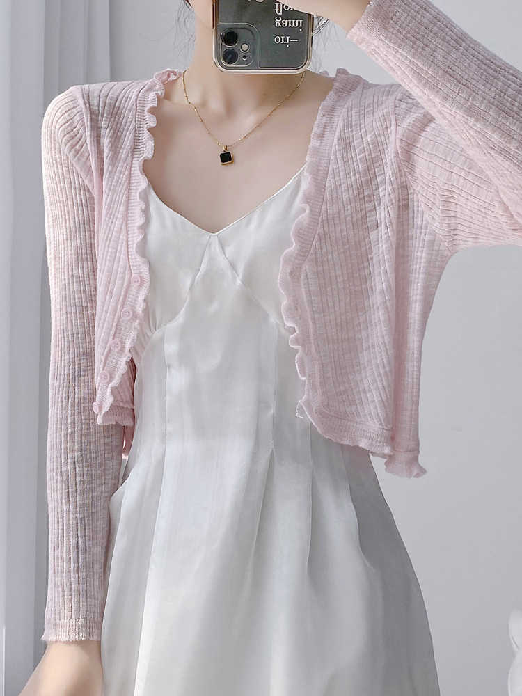 Sunscreen cardigan for women's thin suspender skirt with blouse Summer sweater shawl Ice silk vest fairy jacket
