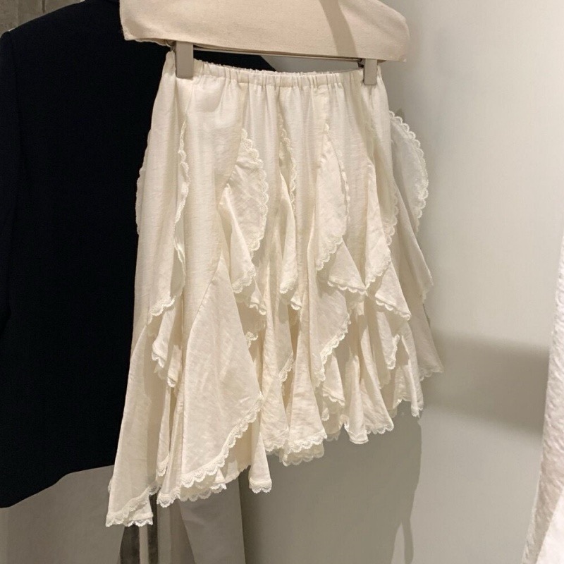 Ruffled Lace Skirt Women's Spring and Summer French Irregular A-Line Puffy Cake Chiffon Short Skirt 